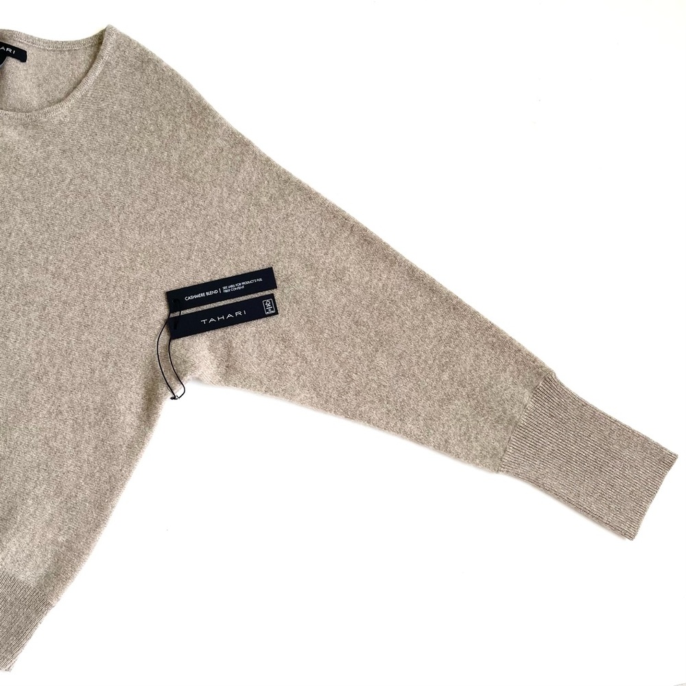 TAHARI Cashmere Sweater Sparkle Long Dolman Sleeve Crew Neck Stretch Pullover - Picture 5 of 14